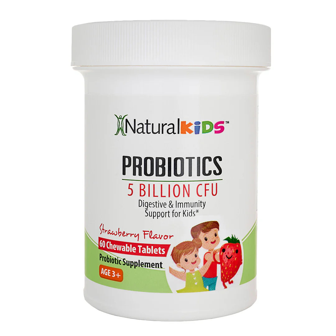 NaturalKids® PROBIOTICS™ Komprimieren Sie 5 Millionen UFC pro Portion | Compresse probiotiche masticabile 60 compresse masticabile | Gusto Fragola