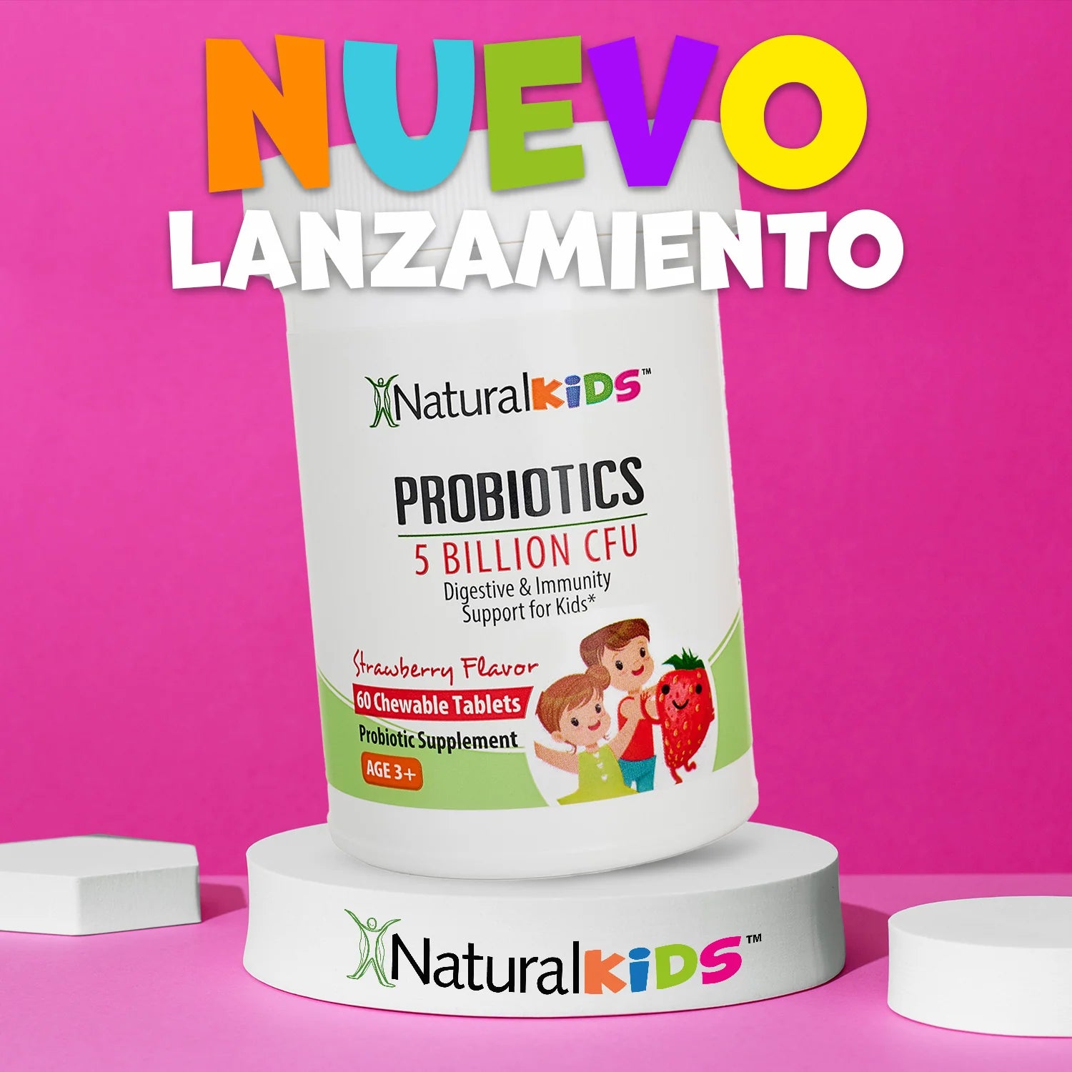 NaturalKids® PROBIOTICS™ | Compresse masticabili 5 miliardi di UFC per porzione | Compresse probiotiche masticabili 60 compresse masticabili | Gusto fragola