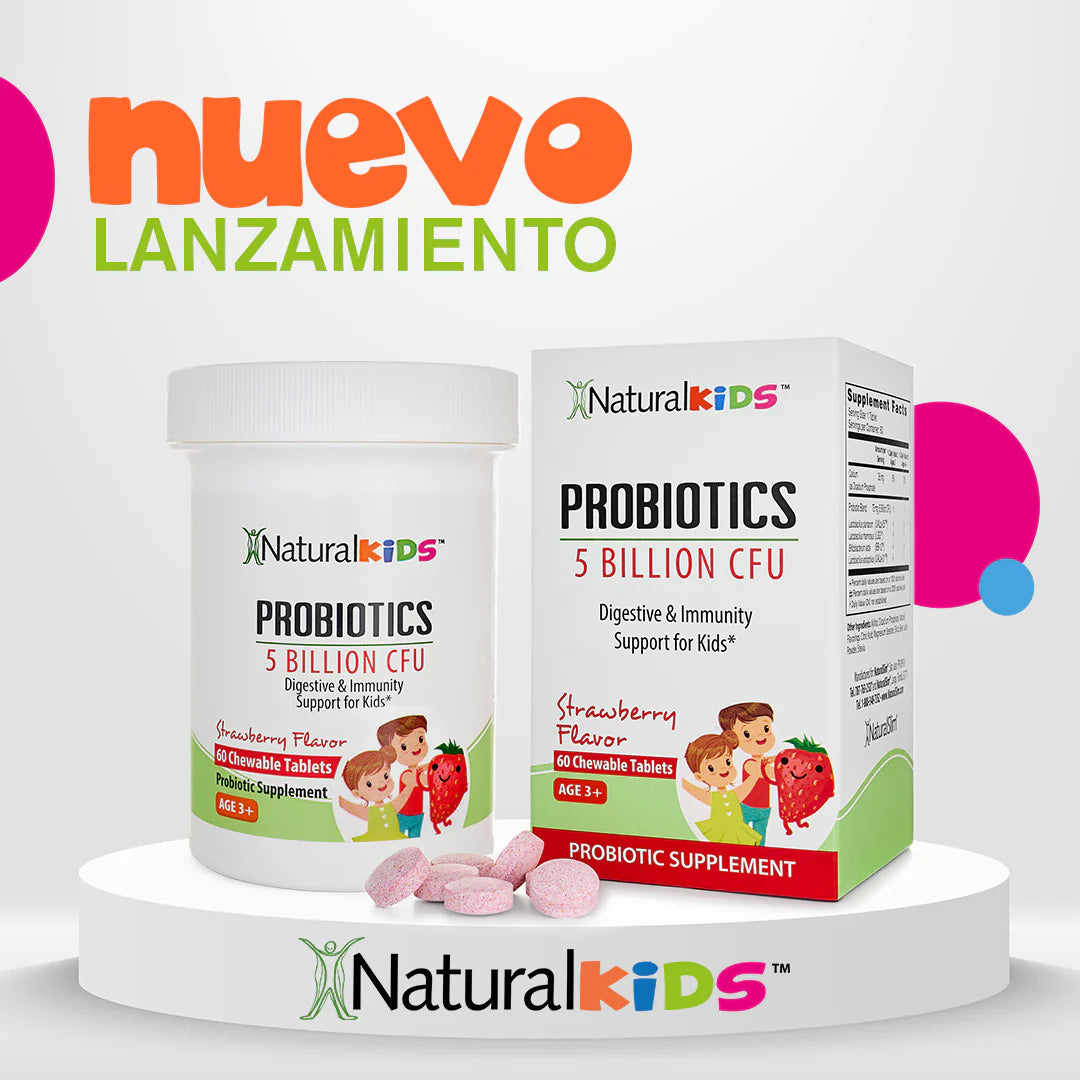 NaturalKids® PROBIOTICS™ | Compresse masticabili 5 miliardi di UFC per porzione | Compresse probiotiche masticabili 60 compresse masticabili | Gusto fragola